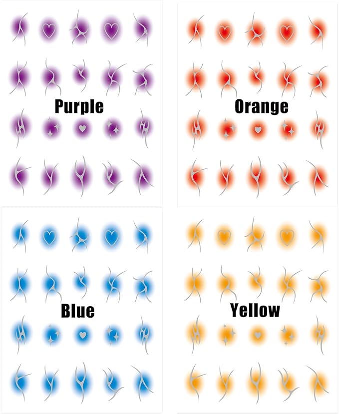 10 Sheets Silver Flame Nail Art Stickers, 3D Gradient Blusher Self-Adhesive Decals, Silver Line Heart Star Y2K Stickers for DIY Art Decoration - 10 Colors