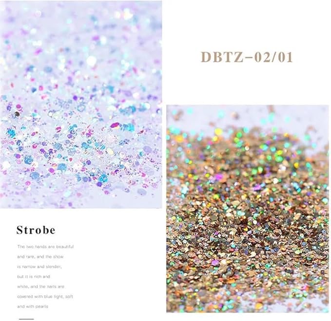 Nail Art Glitter Shiny Sequins Iridescent AB White Thin Flakes 12 Jars 3D Chunky for Eyes Body Makeup ﻿