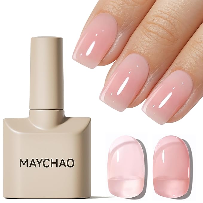 MAYCHAO Jelly Gel Nail Polish -15ML Nude Pink Jelly Gel Polish Soak Off UV LED Transparent Pink Nail Polish for DIY Manicure Home Salon Nail Art, 0.5 OZ