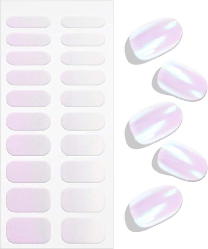 JMEOWIO Gel Nail Stickers Aurora Mermaid Semi Cured Gel Nail Strips Wraps UV/LED Nails Art Design Decoration Accessories