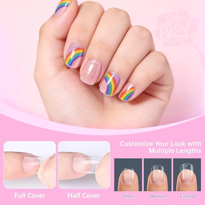 Ranrose 360pcs Kid Nail Tips for Girls 4-8 Years - Pre-Shaped Soft Gel Squared Oval Press on Nails for Kids,Half Matte Full Cover Fake Nail for Kids DIY Salon,Perfect for Birthday Parties,Holidays
