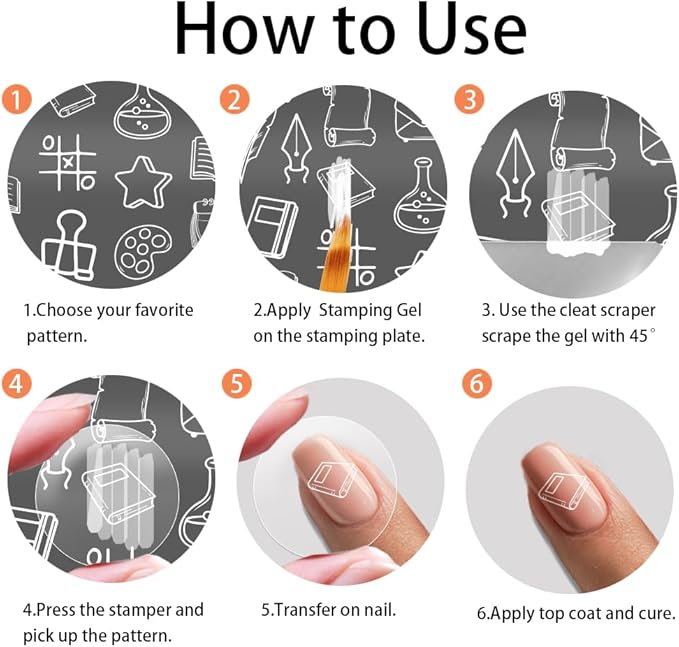 PH PandaHall 4pcs Learning Elements Nail Stamp Plate Books Pens Nail Art Template Stationery Notebook Manicures Stamper Line Texture Nails Image Plate for Back to School Manicure Design Decoration