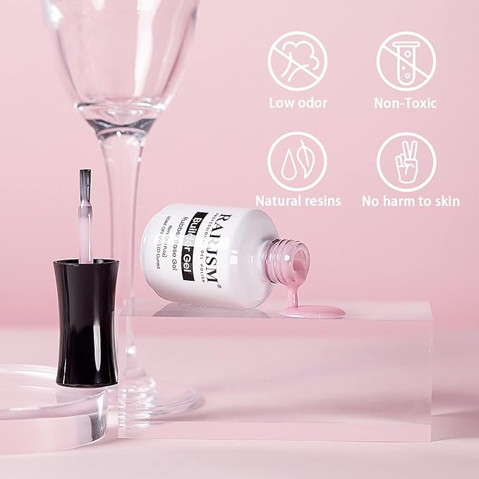 RARJSM Rubber Base Gel Light Pink Sheer Rubber Base Coat Gel Nail Polish Transparente Pink for Nails French Manicure ExtendGel Soak Off UV LED Curing Requires Single Bottle 15ml Salon Home DIY Use