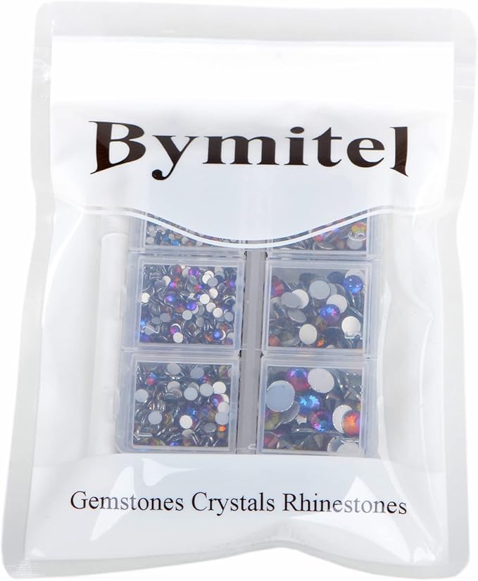 Bymitel 5000 Pieces 6 Mixed Sizes Glue Fix on Glass Rhinestones Round Crystal Gems Flatback for DIY Jewelry Making with one Picking Pen(6-Sizes 5000PCS, Blue Volcanic)
