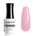 RARJSM Nude Sweet Pink Rainbow Glitter Rubber Base Coat Gel Nail Polish Natural Skin Tone Iridescent Shimmer Brush on Extend Jelly Gelpolish Soak Off Curing Requires 15ml Salon Home French Manicure