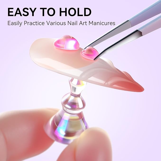 Makartt Nail Stand: Nail Holder for Painting Nails DIY, Magnetic Press on Stand Pink and Purple for Art Display Practice, Purple Glitter Flower Fake Holder for Home Salon with Reusable Adhesive Putty