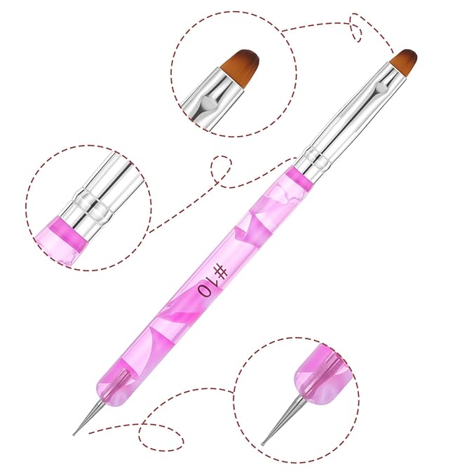 4 Pcs Gel Nail Brush French Gel Acrylic Nail Art Brush with Dotting Tool Extension Gel Brush Professional Manicure Tool for Nail Detailed Designs DIY Nail Salon (10# 12# 14# 16#)