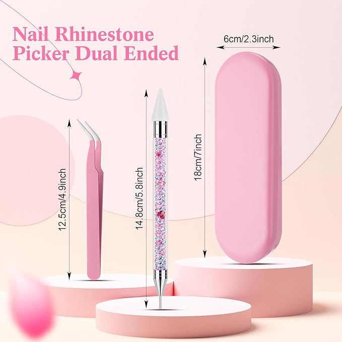 Tatuo Rhinestone Picker Tool Set Wax Pen for Rhinestones Diamond Art Painting Dual Head Dotting Pen with 2 Extra Wax Tips and 1 Nail Art Tweezer for Nail Arts DIY Crafts (Colorful)