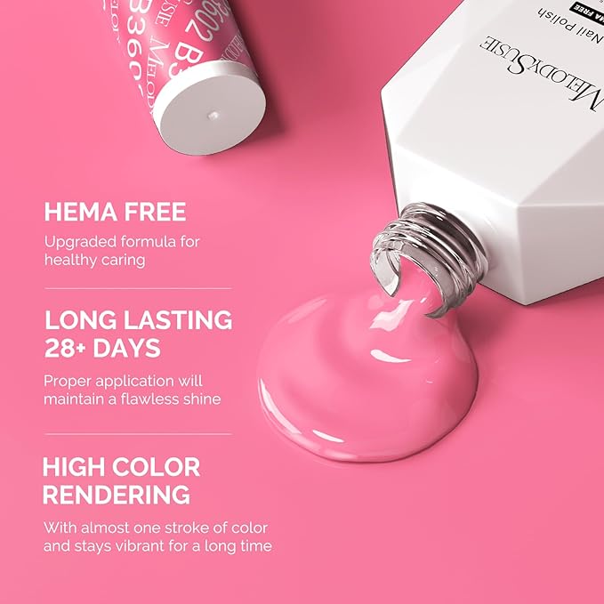 MelodySusie Hema Free Gel Nail Polish, 0.5 Fl Oz Thick Flamingo Pink Gel Polish, Non-Toxic, Long Lasting, Soak Off UV Nail Polish, Manicure Nail Design Salon DIY Nail Art at Home B3602