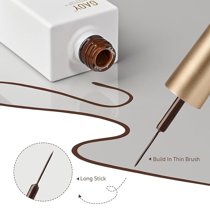 GAOY Brown Swirl Gel Nail Polish Art Liner, 12ml Dark Brown Color Nail Paint Design with Thin Brush, UV Light Cure for DIY French Manicure at Home