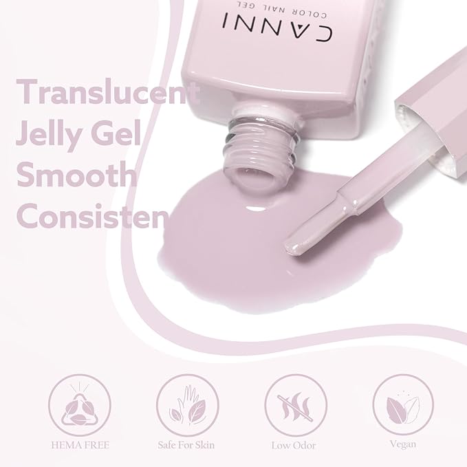 CANNI Milky Light Pink Gel Nail Polish, 1Pcs Jelly Nude Pink Gel Polish Sheer Clear Light Pink Gel Polish Translucent Color Nail Polish Gel Soak Off U V Gel Nail French Nail Manicure Salon DIY