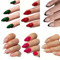 6 Packs (144 Pcs) Press on Nails Medium Almond Fake Nails Solid Color False Nails with Designs French Tip Glossy Glue on Nails Full Cover Acrylic Artificial Stick on Nail for Women Girls Manicure