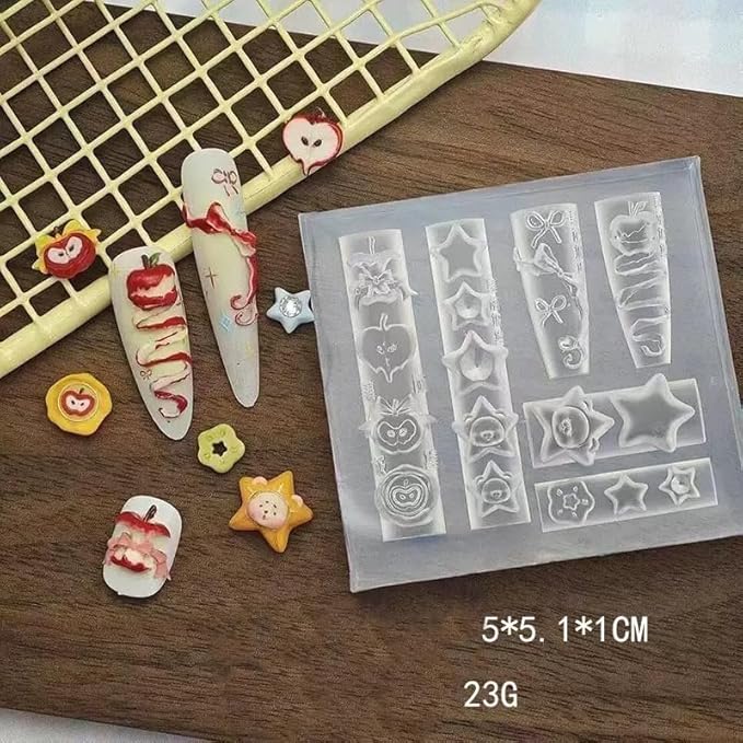 1 Pcs Apple and Star Silicone Nail Art Molds for Women Resin Nail Design