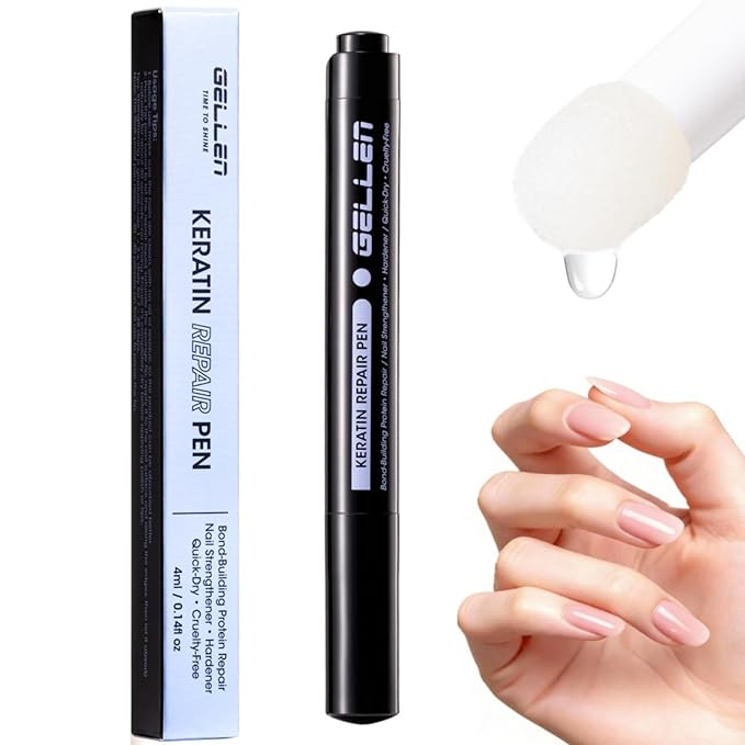 Gellen Nail Strengthener for Damaged Nails, 30s Fast Absorbing Triple Protein Nail Repair Complex, Keratin Nail Treatment Pen, Prevents Peeling & Ridges, Growth Hardener with Sponge Tip, Gift for Her