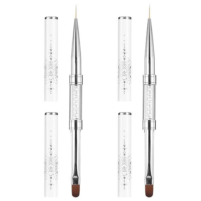 cobee 2 Pcs Double Ended French Tip Brush Hard Gel, Nail Builder Gel Brush, Brush Liner for Design Professional Nail Art