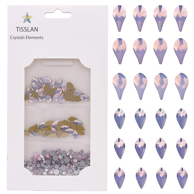 50pcs Flatback Pink Opal Nail Flame Shape Gem 480pcs Round Rhinestones Mix Size 3d Nail Art Supply