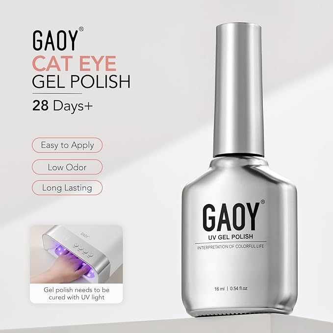 GAOY Pink Glassy Cat Eye Gel Nail Polish, 16ml Holographic Glitter Jelly Nail Polish with Magnet, Reflective Translucent UV Gel for Manicure Art DIY, 4132 Sunset Pink