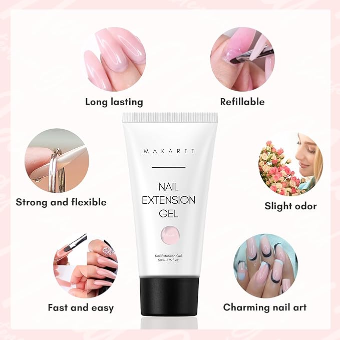 Makartt Hema-Free Poly Nail Gel 50ML Professional Gel Builder for Nails, Light Nude Pink, Nail Extension Color Gels Multifunctional Long-Lasting Easy to Use DIY Home Salon-Peach
