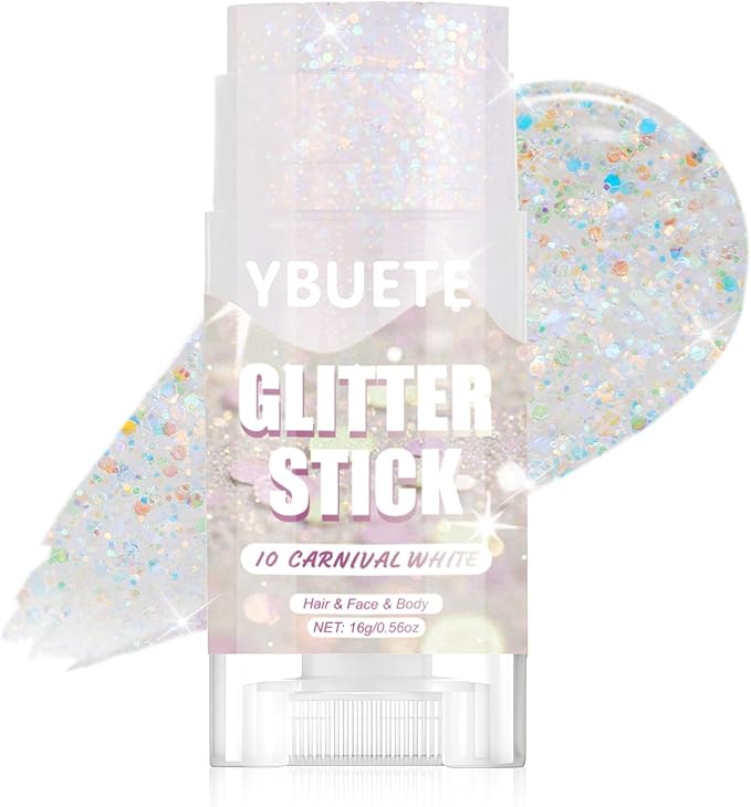 Carnival White Face and Body Glitter Stick for Sparkling Makeup, Hair Glitter Accessories for Women, Highlighting Stick for Fairy Dust, Cheerful Face Glitter for Festive Parties and Carnivals