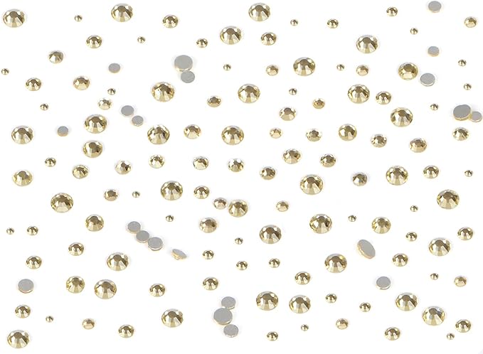 Bymitel 7200 Pieces 6 Mixed Sizes Glue Fix on Glass Rhinestones Round Crystal Gems Flatback for DIY Jewelry Making with one Picking Pen (6-Sizes 7200PCS, Jonquil)