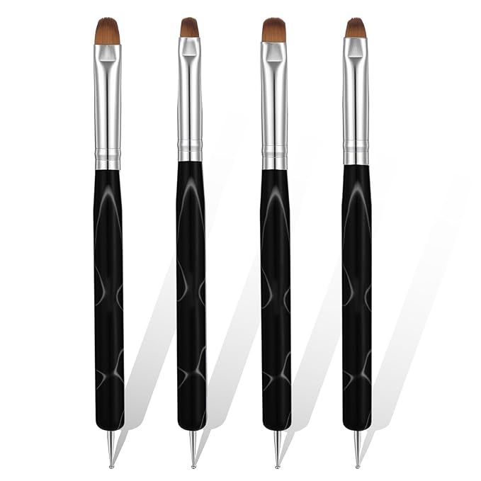 Jeffdad 4 Pcs Gel Nail Brush French Gel Acrylic Nail Art Brush with Dotting Tool Professional Manicure Brush Small Detail Painting 3D Acrylic Brushes (10# 12# 14# 16#, Black)