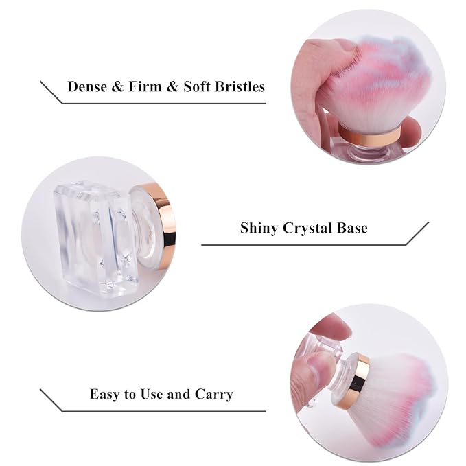 2Pcs Nail Dust Brush Set, Crystal Base Nail Art Dust Powder Remover Brushes Soft Kabuki Cleaner Brush for Makeup & French Gel Acrylic Nails