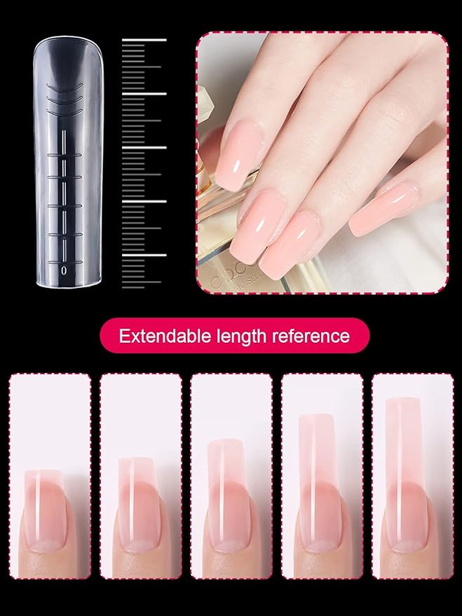 EBANKU 120Pcs Poly Extension Gel Dual Nail Forms - Square Clear Coffin Nail Molds, 12 Sizes for Gel Manicure & DIY
