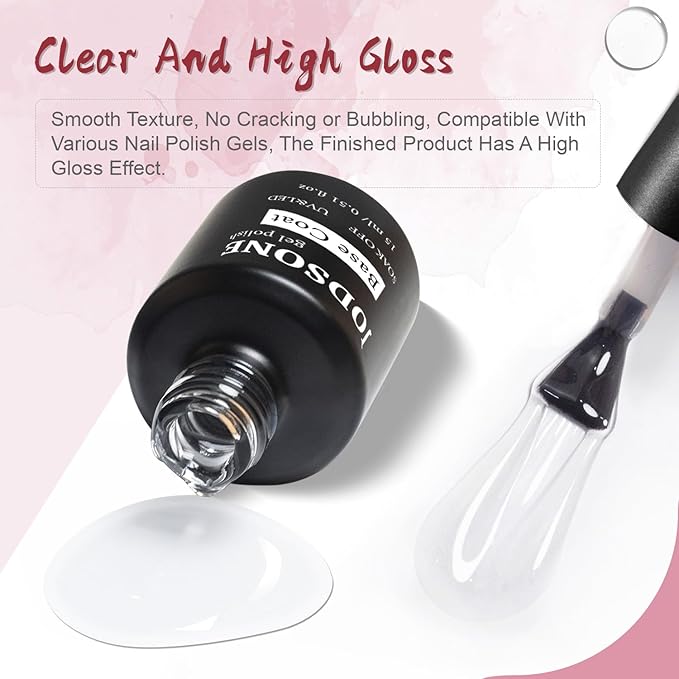 JODSONE 2 Bottles of Top Coat Base Coat Set No Wipe Foundation Combination Bright Surface At Home DIY Nail Salon Girl Gift