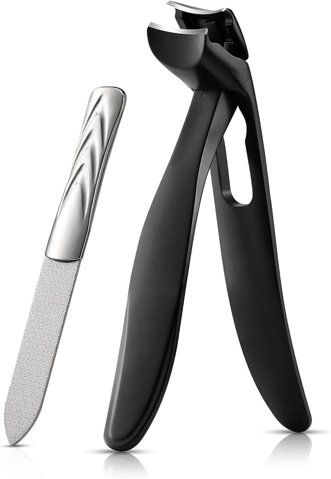 BEZOX Toe Nail Clippers - Long Handled Toenail Clippers for Seniors with Metal Nail File, Angled Fingernail Clippers for Men and Women - Black