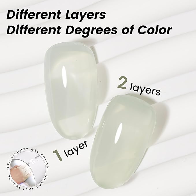 YTD Likomey Nude Gel Nail Polish,15ml Sheer Light Green Translucent Neutral Jelly Salon Home DIY Nails Art Manicure UV Nail Gel Varnish,LS448