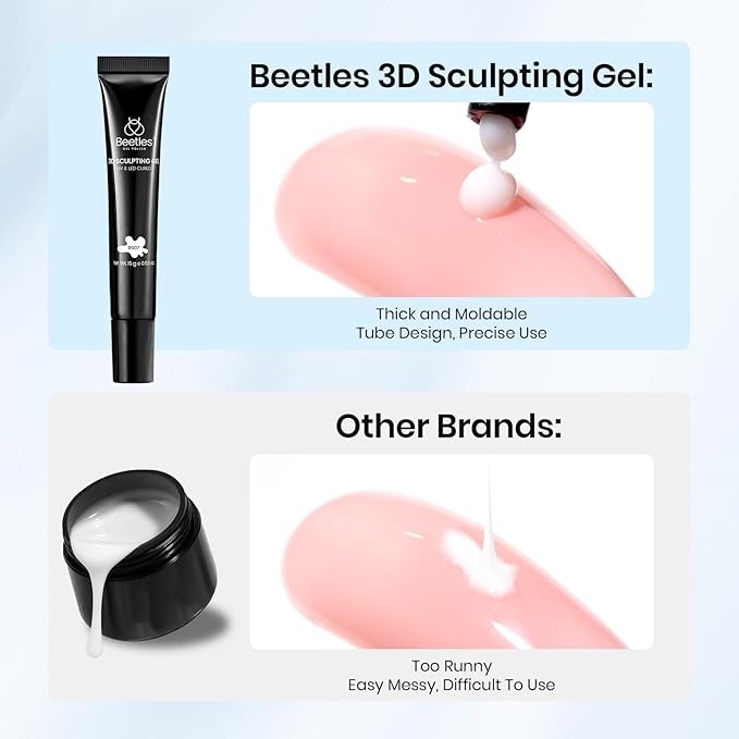 Beetles White Sculpting Gel for 3D Nail Art – Spring No Wipe 3D Rhinestone for Flowers Petals Ribbon & Relief Designs, Beginner Friendly UV/LED Nail Gel