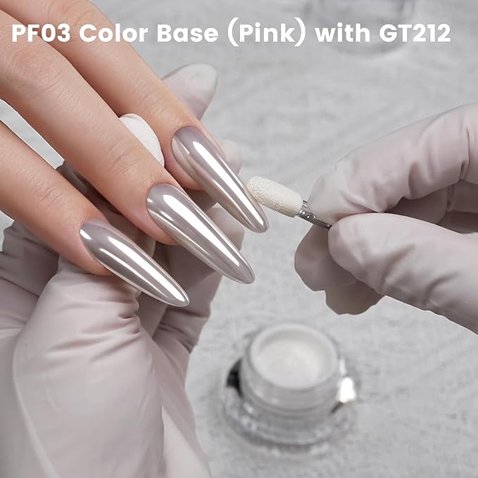 Yokefellow GleamTap Cushion White Pearl Chrome Nail Powder,Mirror Effect Pearlescent Pigment Glitter Dust Nail Art Decoration for Home DIY Salon Manicure (GT212 Pearl White