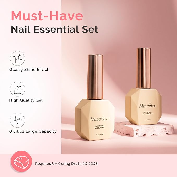 MelodySusie 2PCS 15ML Gray Pink Builder Nail Base Gel for Nails Thickening,Soak Off UV Extension Gel,Rhinestone Glue in a Bottle for Nail Art Design Gift for Women DIY Manicure at Home 027 * 2
