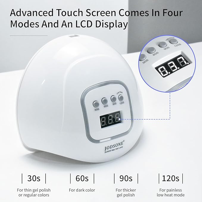 JODSONE U V LED Nail Lamp with Base Coat Top Coat Set, Nail Dryer for Gel Polish for Nails with Automatic Sensor & 4 Timers