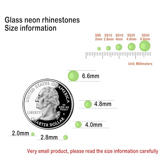 Flatback Glass Rhinestones,Bedazzler Gems 1440pcs Non Hotfix Rhinestones for Nail Charms Crafts Clothes Tumblers,Lime Green Neon,SS20