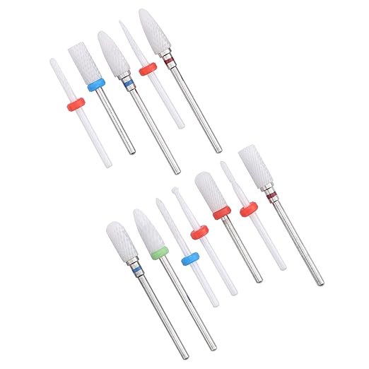 12pcs Ceramic Milling Cutter Drill Bit Electric Grinding Milling Cutter Files Ceramic Nail Drill Bit Bits Holder Set Cuticle Flame Rod for Nails D