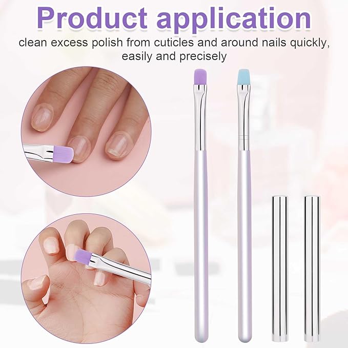 2pcs Nail Clean Up Brushes, Round & Flat Head Pen Painting Tools for Nail Design & Remover Polish Mistake Cleaning