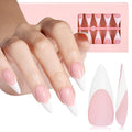 AILLSA French Gel Nail Tips, 180 Pcs French Tip Press On Nails Long Almond Pink, Pre-Applied Primer & Base Coat, No Need File, Soft Long Stiletto Nail Tips, Fake Nails for Women Gift 15 Sizes