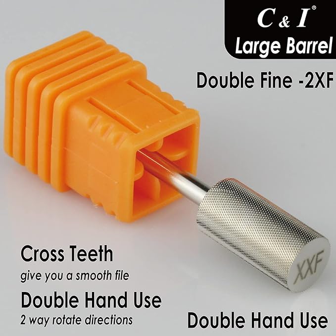 C & I Large Barrel Nail Drill Bits, Professional Electric File for Manicure Drill Machine, Nail Gels Remove, 3/32” (Double Fine -2XF)