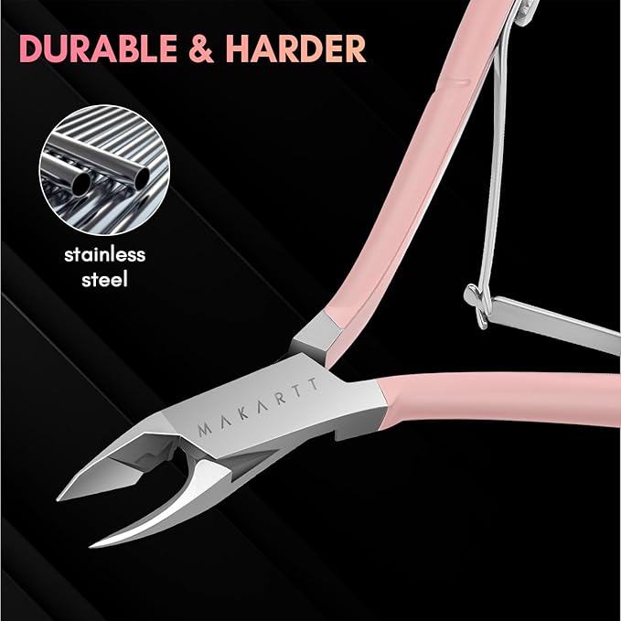 Makartt Cuticle Nippers, Pink Cuticle Trimmer Extremely Sharp Full Jaw Cuticle Remover Nail Care for Manicure Home Salon Use (Pack of 1)