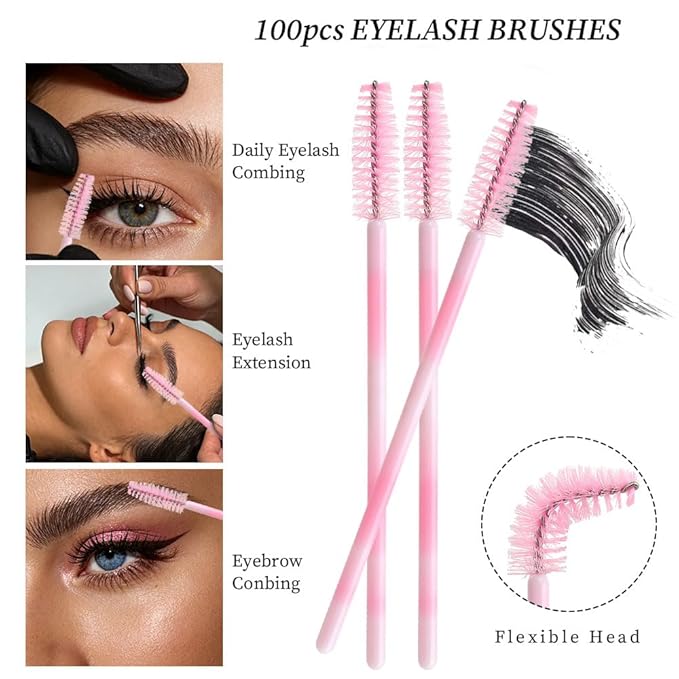300 Pack Disposable Spoolies Brushes Sets Mascara Wand Lip Brushes Cotton Swab for Eyebrow Eyelash Extension Tattoo Lipstick Applicator