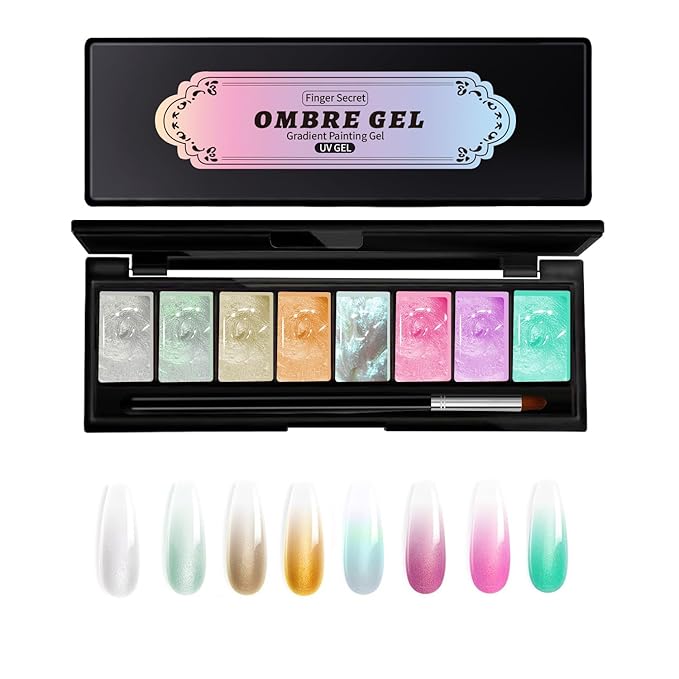 Finger Secret 8 Colors Ombre Gel Pat Nail Polish Set,Ombre Pigment for Nails, Pat Painting Gradient Blooming Gel with 50Pcs Nail Sponges for 5D Gels Nail Art can be Painted in Salon or Home Use