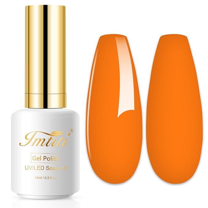 Imtiti Neon Gel Nail Polish, 0.5 Fl Oz Orange Soak Off LED UV Polish for Spring Summer DIY Nail Art Starter Manicure Salon Kit for Women Girls