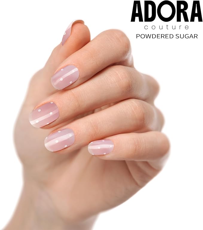 Semi-Cured Gel Nail Strips - 20 Salon-Quality Gel Sticker with UV Light Required, Long Lasting, Easy Application & Removal, Includes Prep Pad, Nail File, Wooden Stick – Powdered Sugar