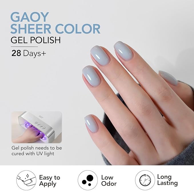 GAOY Spring Jelly Gel Nail Polish Set, 6 Transparent Colors Sheer Green Blue, UV Light Cure Gel Polish for Nail Art DIY at Home