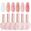 MelodySusie Jelly Gel Nail Polish Set,6 Transparent Colors,Milky or Jelly Texture,Classic Basic Colors Soak Off UV LED Light Cure or Salon Manicure and Nail Art DIY at Home