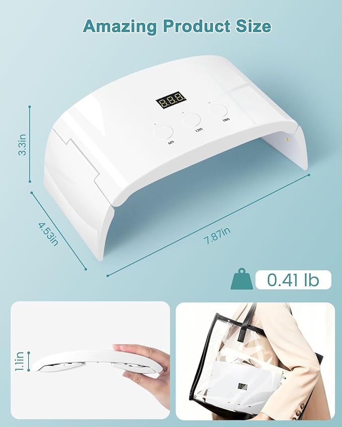 UV Led Nail Lamp Curing Light Dryer for Gel Nails,Roomy but not Bulky Foldable Design, 3 Timers & LCD Display,for Gel Nail Polish Builder Rhinestone Glue (White Lamp Pro)