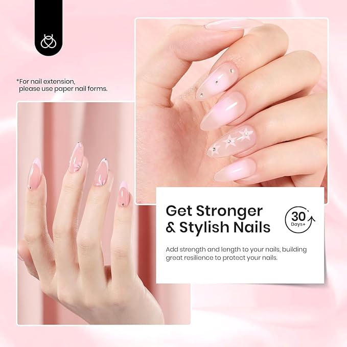Beetles Builder Gel Set HEMA Free-Bare Mist 4 Color 7 in 1 Nail Thickening Strengthening Building Apex with Base & Top Coat for Beginner DIY Salon at Home,Jelly Builder Nail Gel,UV & LED Lamp Cured