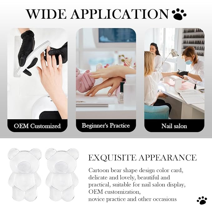 140pcs Nail Polish Color Card Display Sticks Cartoon Bear Shaped Transparent Acrylic Display Card for Colorful Polish DIY Manicure Tool Accessories