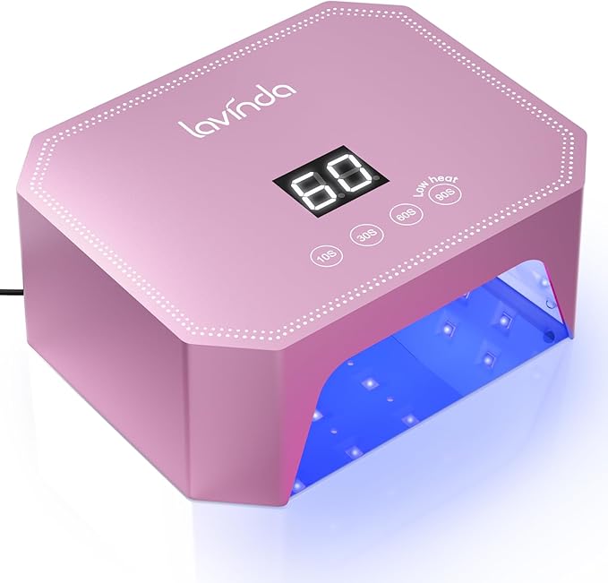 Lavinda 54W UV LED Nail Lamp – Plug-in Gel Nail Light with LCD Display, 4 Timers, Auto Sensor, Dual Wavelength, Nail Dryer for Home & Salon Pink